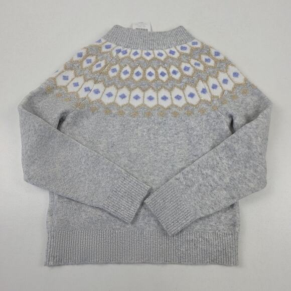 crewcuts Sweater Girls Small 6-7 Gray Fair Isle Mock Neck Merino Blend Metallic - Picture 10 of 11